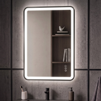 Elston 24"x 32" Rectangular Front Lit LED Mirror with Brushed Silver frame
