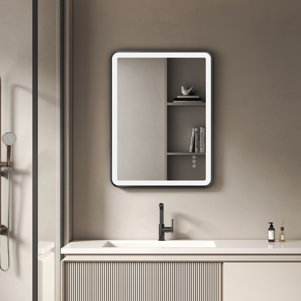 Elston 24"x 32" Rectangular Front Lit LED Mirror with Matte Black frame