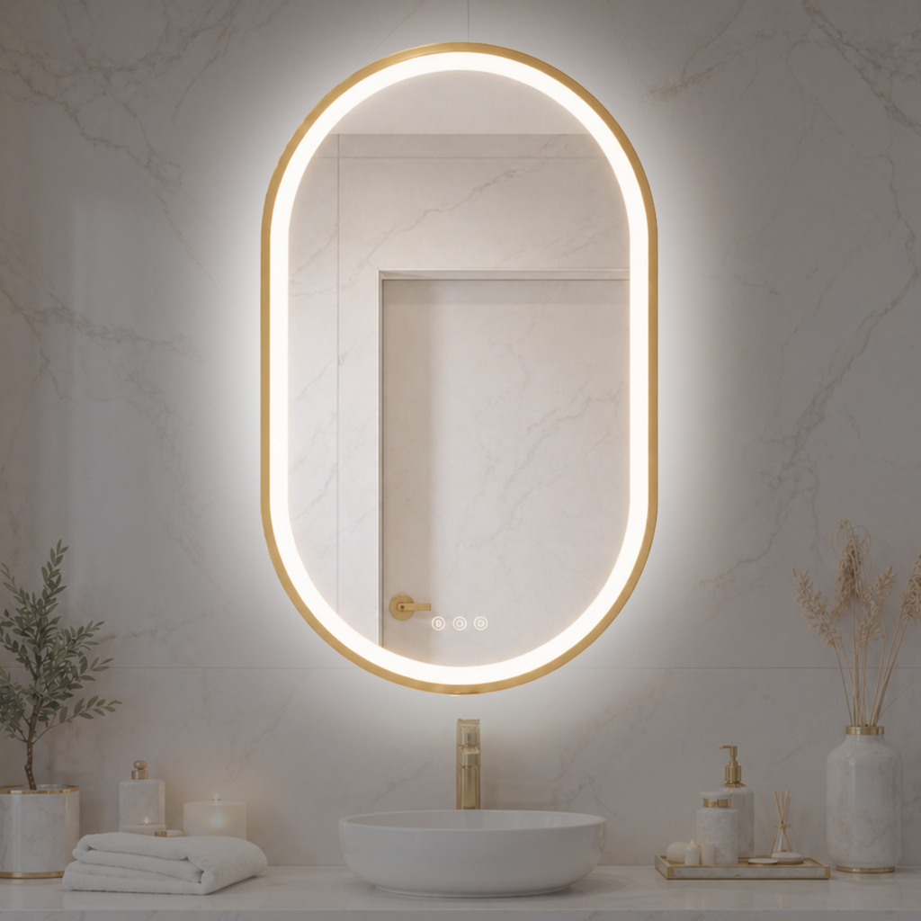Elston 22" x 32" pill front lit LED mirror with Matte Black frame