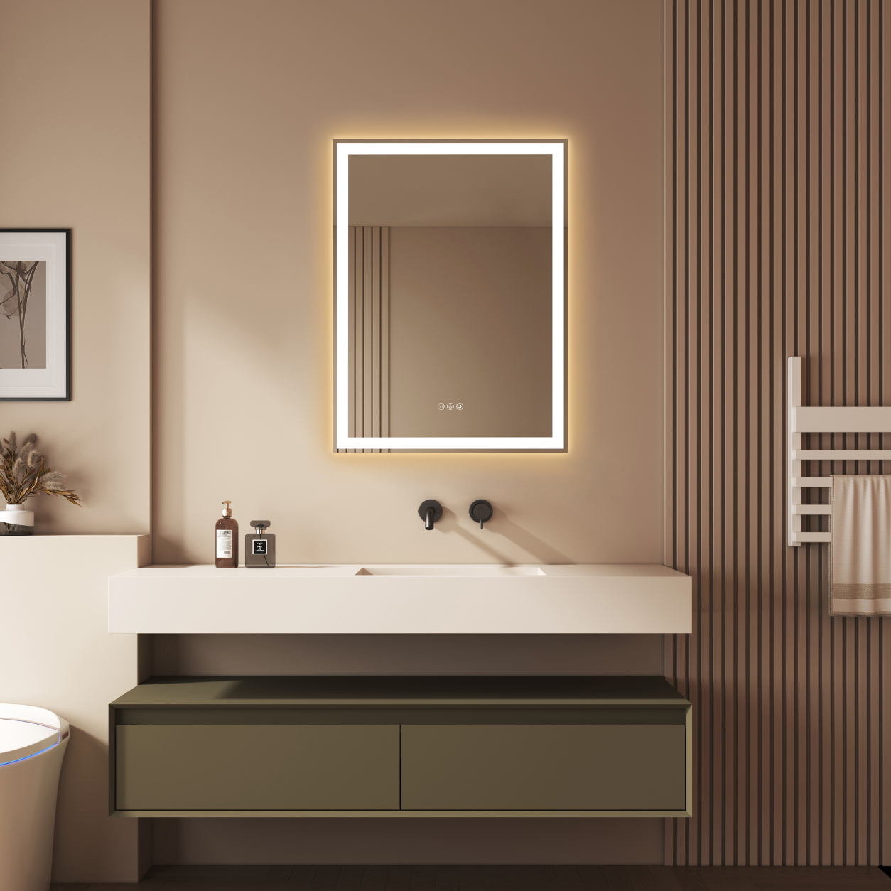 Lancer 24" x 32" rectangular front and back lit LED mirror with acrylic boarder