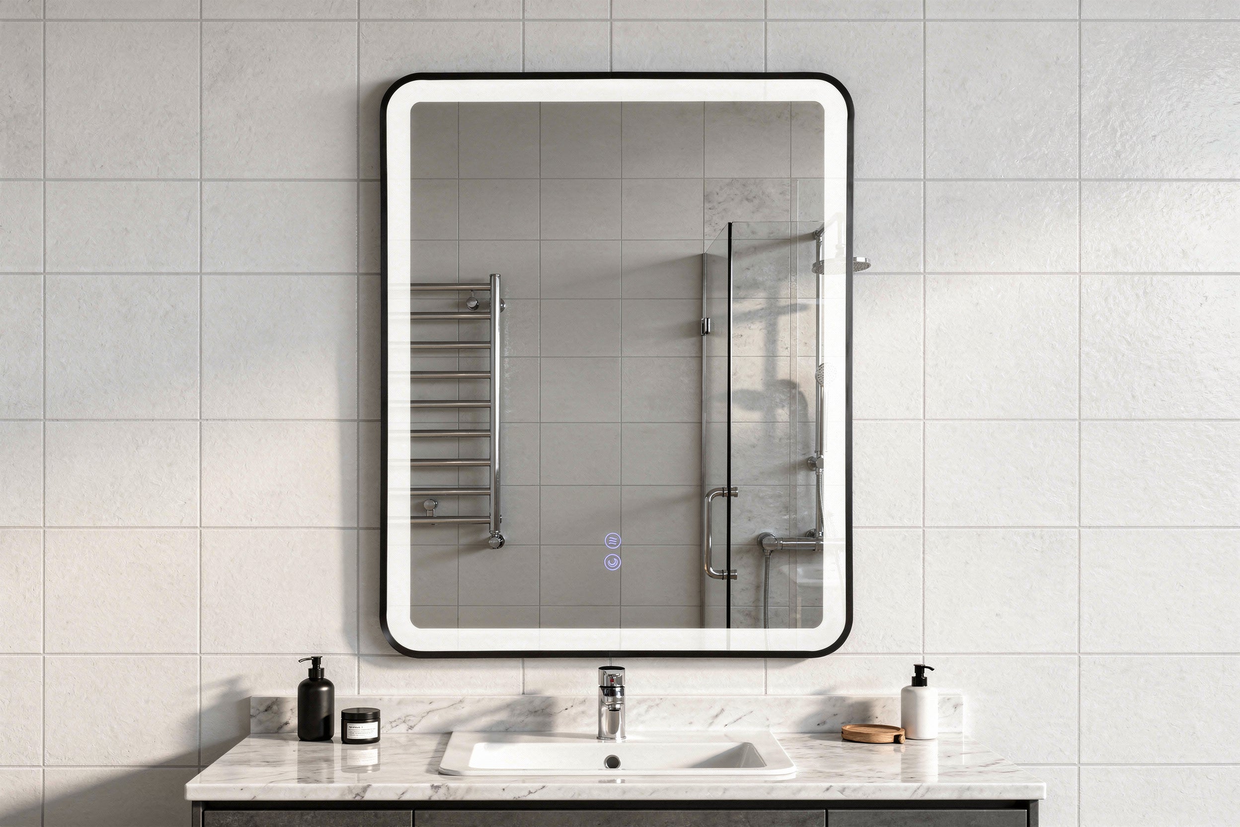 Ellie 24"x 32" Rectangular Front Lit LED Mirror with Matte Black frame