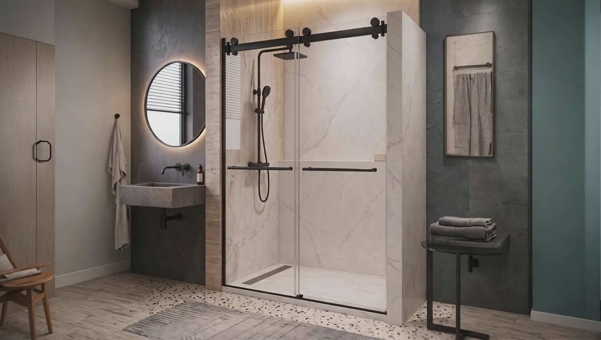 Cayton 56" - 60" Soft Close sliding Glass shower door Matte Black hardware (soft-close)